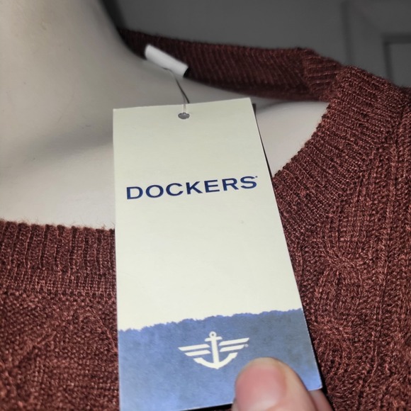 DOCKERS NEW Mens Brown Cable Knit Crewneck Sweater Long Sleeve Pullover Size XXL - Picture 2 of 8